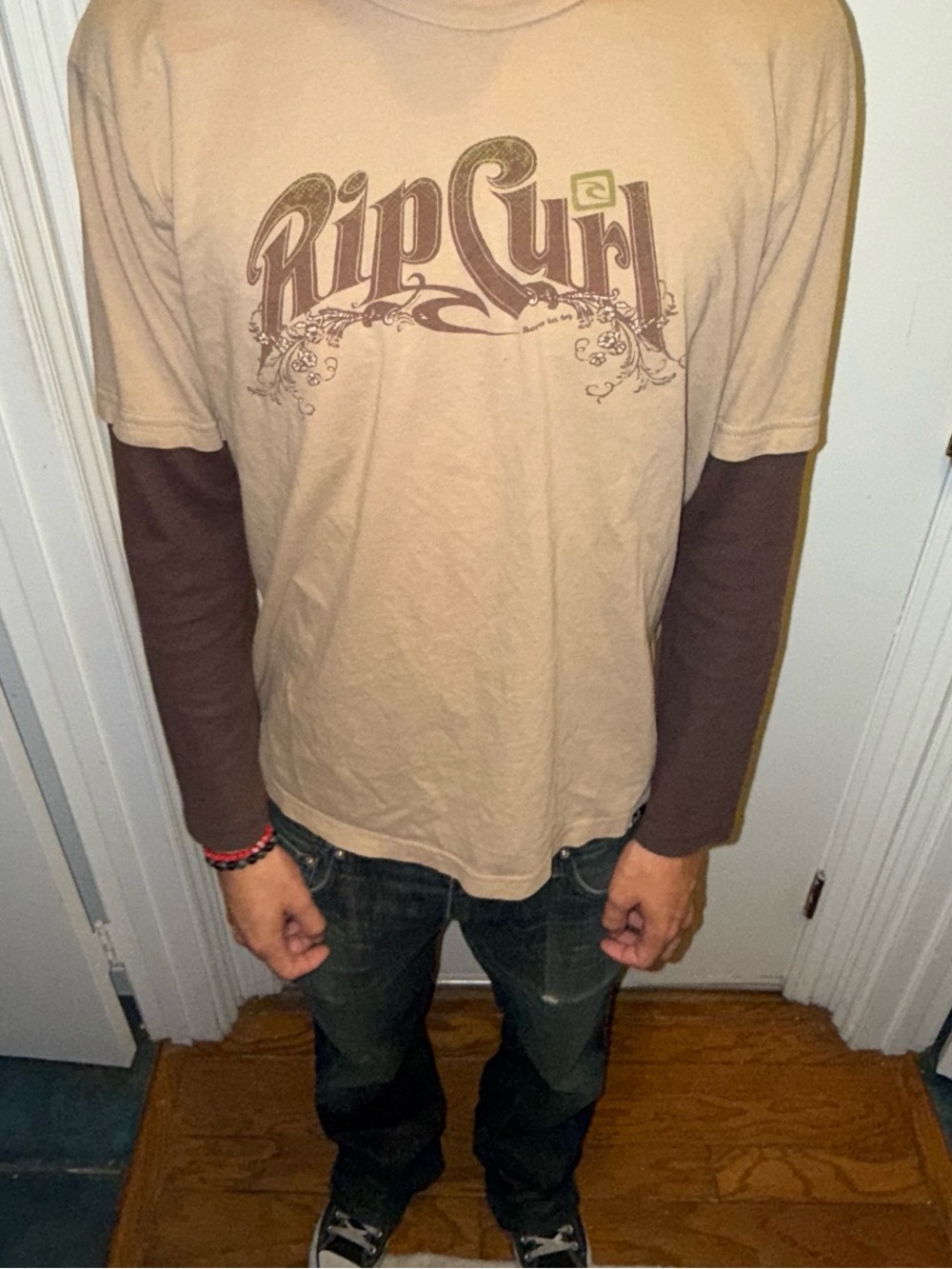 Rip Curl Men’s Two-Tone Long Sleeve Tee in Beige and Brown
